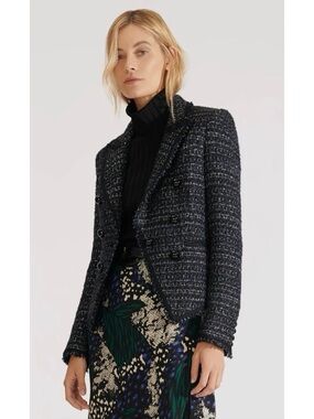 Veronica Beard Navy Cooke Dickey Metallic Lurex Tweed Jacket Blazer, size 2